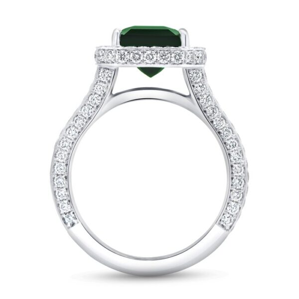 Halo Emerald Cut Green Tourmaline Engagement Ring - Image 3