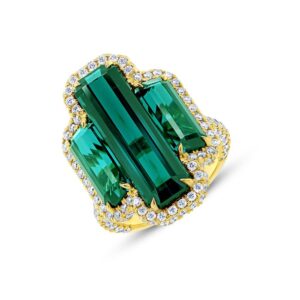3-Sided Emerald Cut Green Tourmaline Engagement Ring