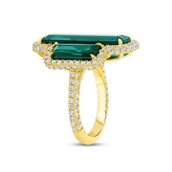 3-Sided Emerald Cut Green Tourmaline Engagement Ring - Image 2