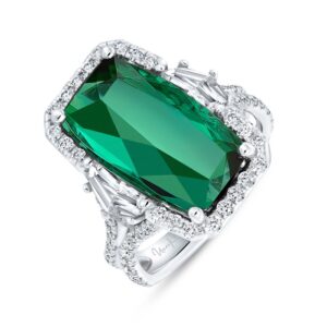 Halo Elongated Cushion Cut Green Tourmaline Fashion Ring