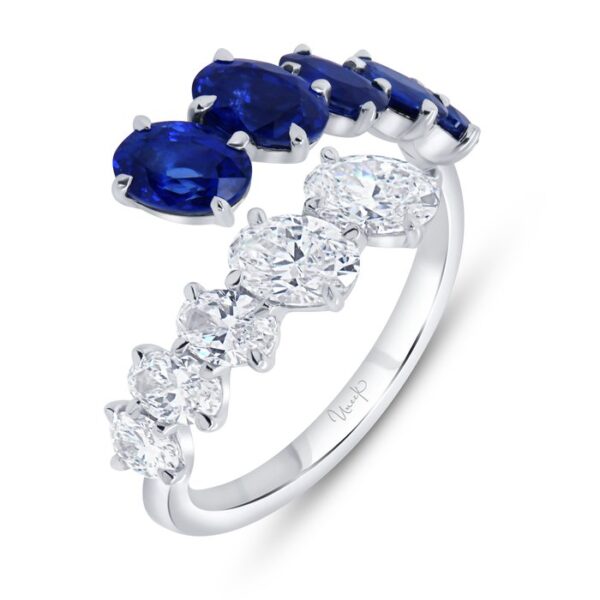 Bypass Oval Shaped Blue Sapphire Fashion Ring
