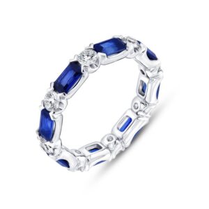 Straight Emerald Cut Blue Sapphire Anniversary Ring