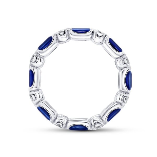 Straight Emerald Cut Blue Sapphire Anniversary Ring - Image 3