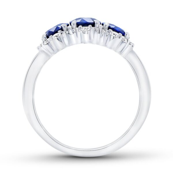 3-Stone-Halo Oval Shaped Blue Sapphire Fashion Ring - Image 3