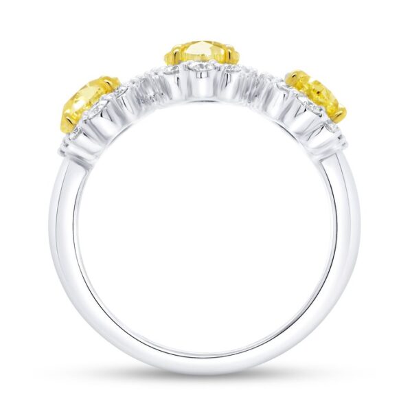 3-Stone-Halo Oval Shaped Fancy Yellow Diamond Anniversary Ring - Image 3