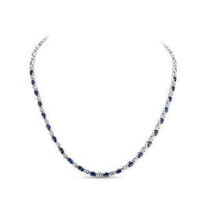 Strand Oval Shaped Blue Sapphire Tennis Necklace