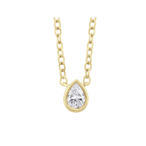 14k yellow gold pear diamond bezel pendant on paperclip link chain