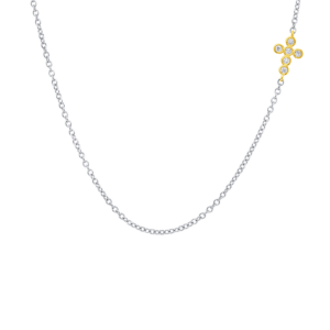 White gold chain with yellow gold diamond cross
