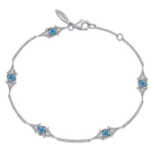Gabriel and Co 925 sterling silver blue topaz station bracelet with Victorian filigree details