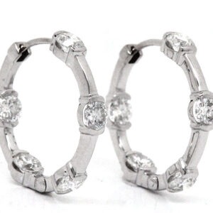 White Gold Diamond Station Hoop Earrings