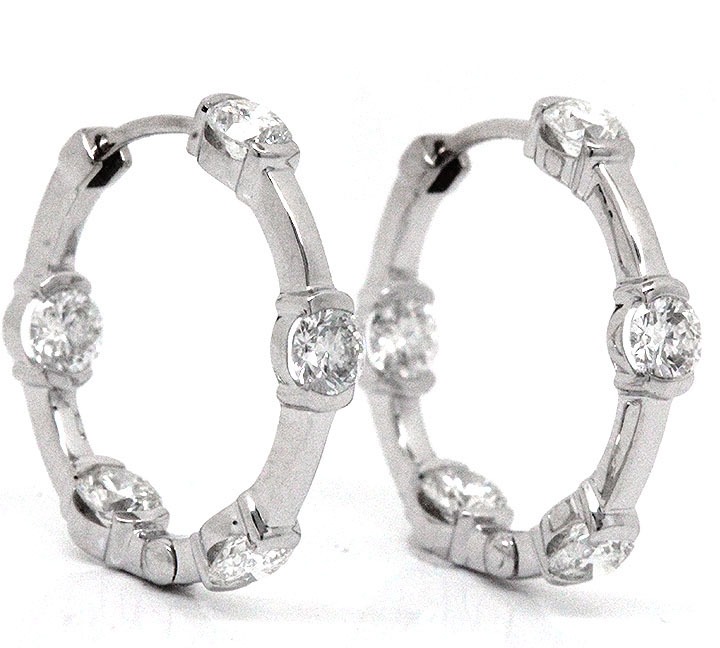 White Gold Diamond Station Hoop Earrings