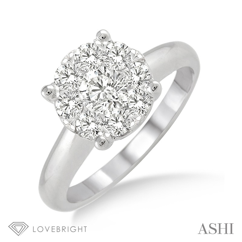 White Gold Love Bright Diamond Cluster Engagement Ring