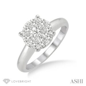 White Gold Love Bright Diamond Cluster Engagement Ring