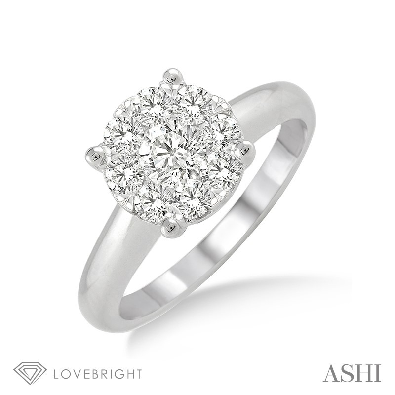 White Gold Love Bright Diamond Cluster Engagement Ring