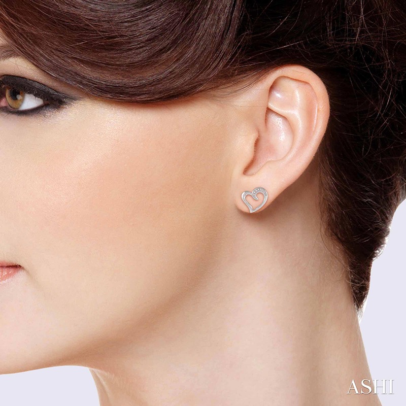 Sterling Silver & Diamond Heart Earrings - Image 2
