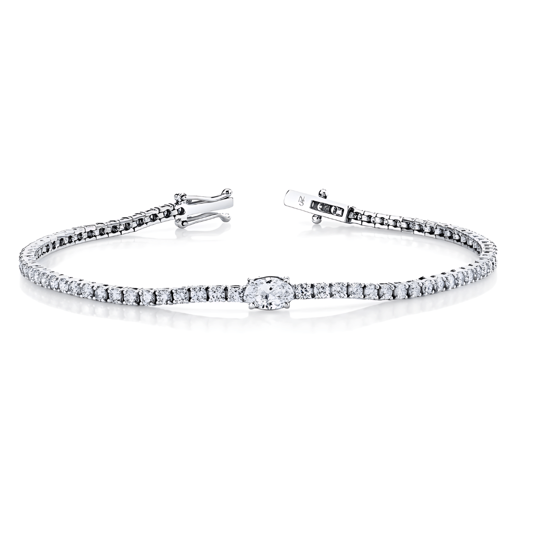 Straight Line Diamond Bracelet with Oval Diamond in the Center