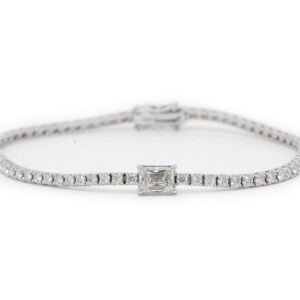 Straight Line Diamond Bracelet with Emerald Cut Diamond in the Center