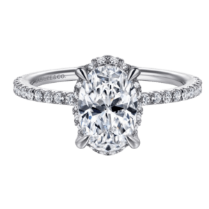 White Gold & Diamond Oval Engagement Ring with Hidden Halo