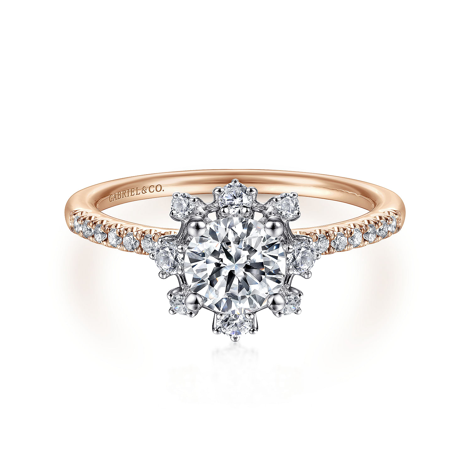 rose gold starlight halo engagement ring