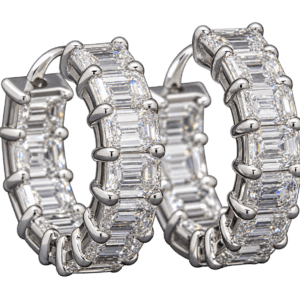 White Gold & Emerald Cut Diamond Hoop Earrings