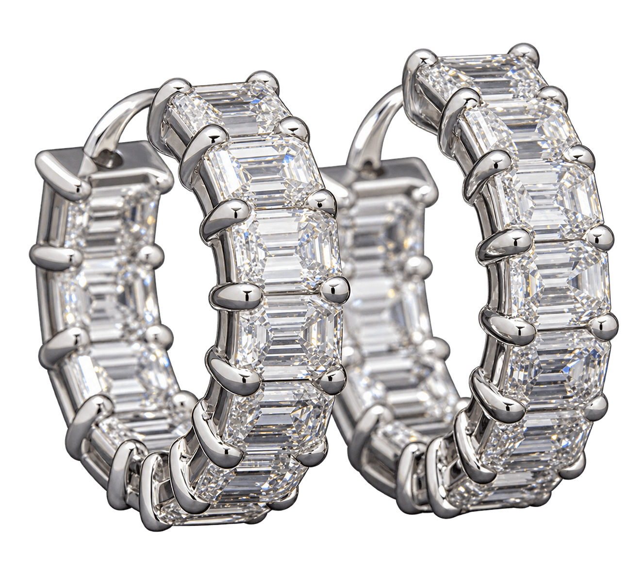 White Gold & Emerald Cut Diamond Hoop Earrings