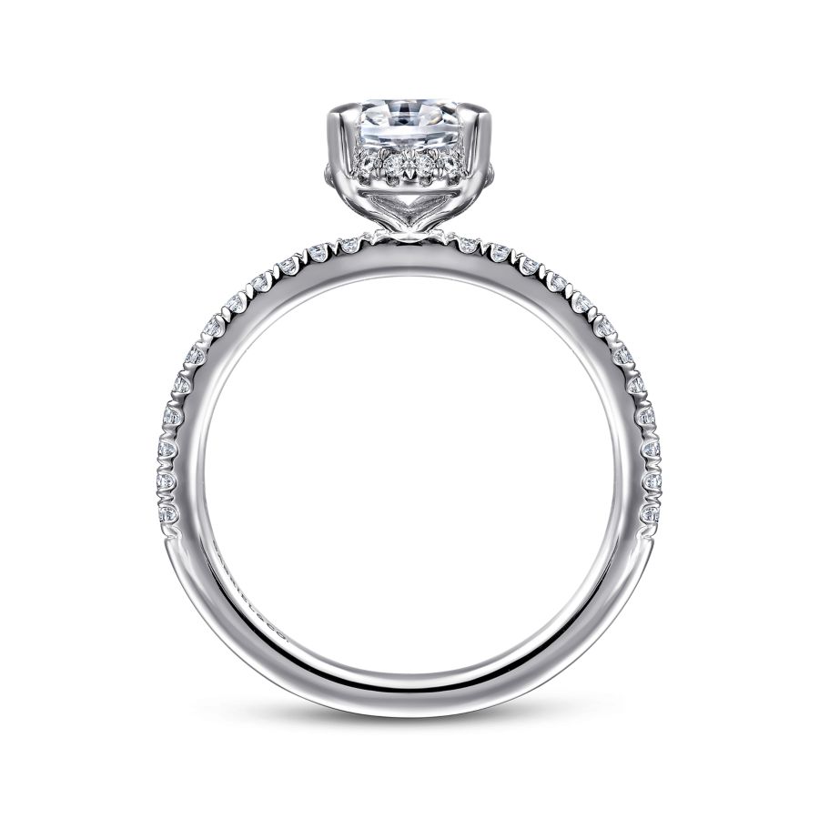White Gold & Diamond Oval Engagement Ring with Hidden Halo - Image 2