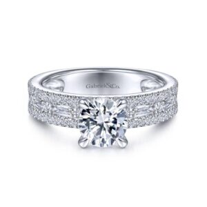 engagement ring with wide diamond band