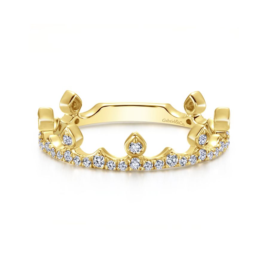 Gold & Diamond Crown Stackable Band