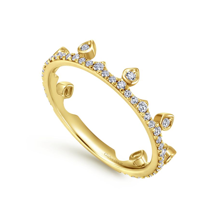 Gold & Diamond Crown Stackable Band
