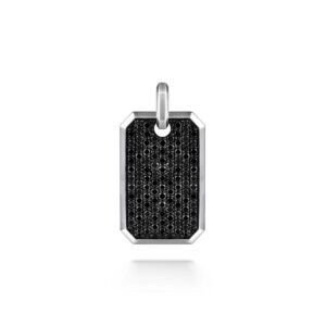 sterling silver & black spinel dog tag pendant