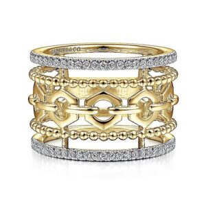 Gold Link & Diamond Multi-Row Fashion Ring