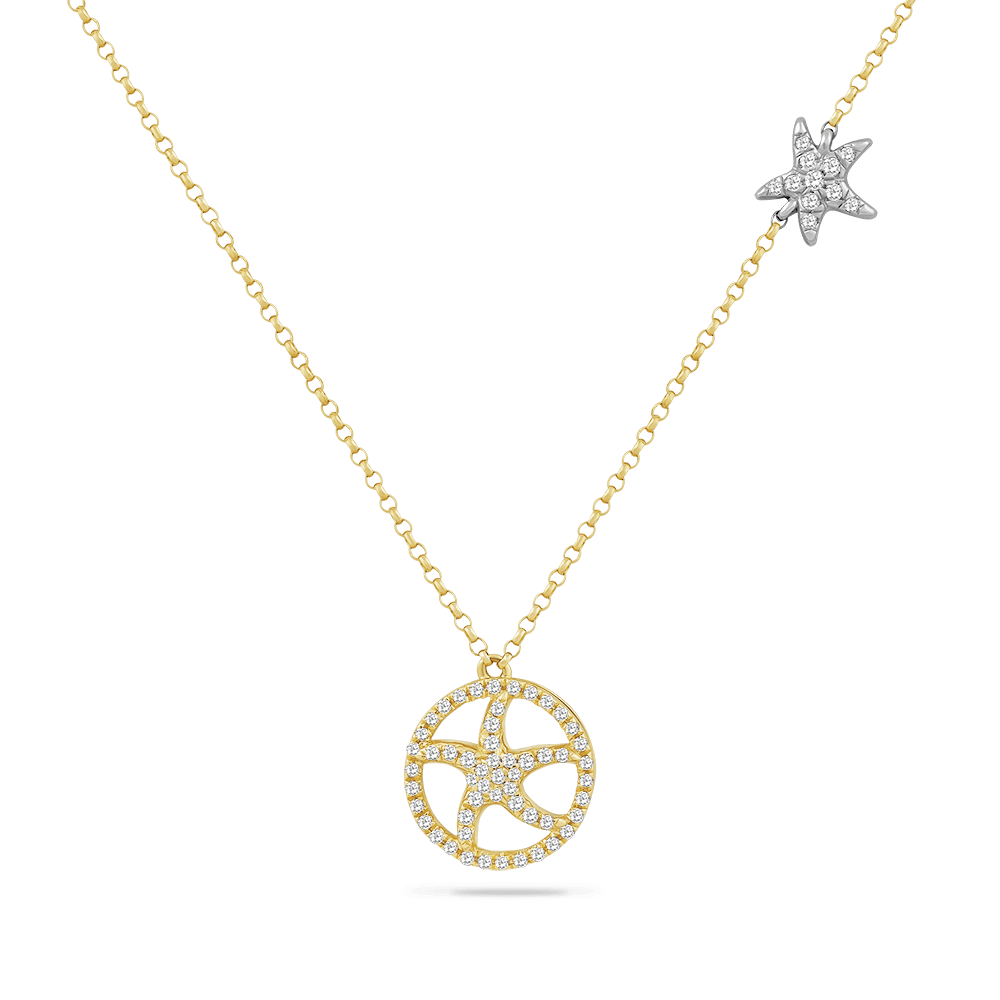 Mother of Pearl & Diamond Starfish Station Necklace