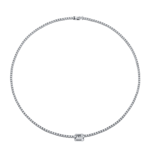 Straightline Diamond Necklace with Emerald Cut Diamond in the Center