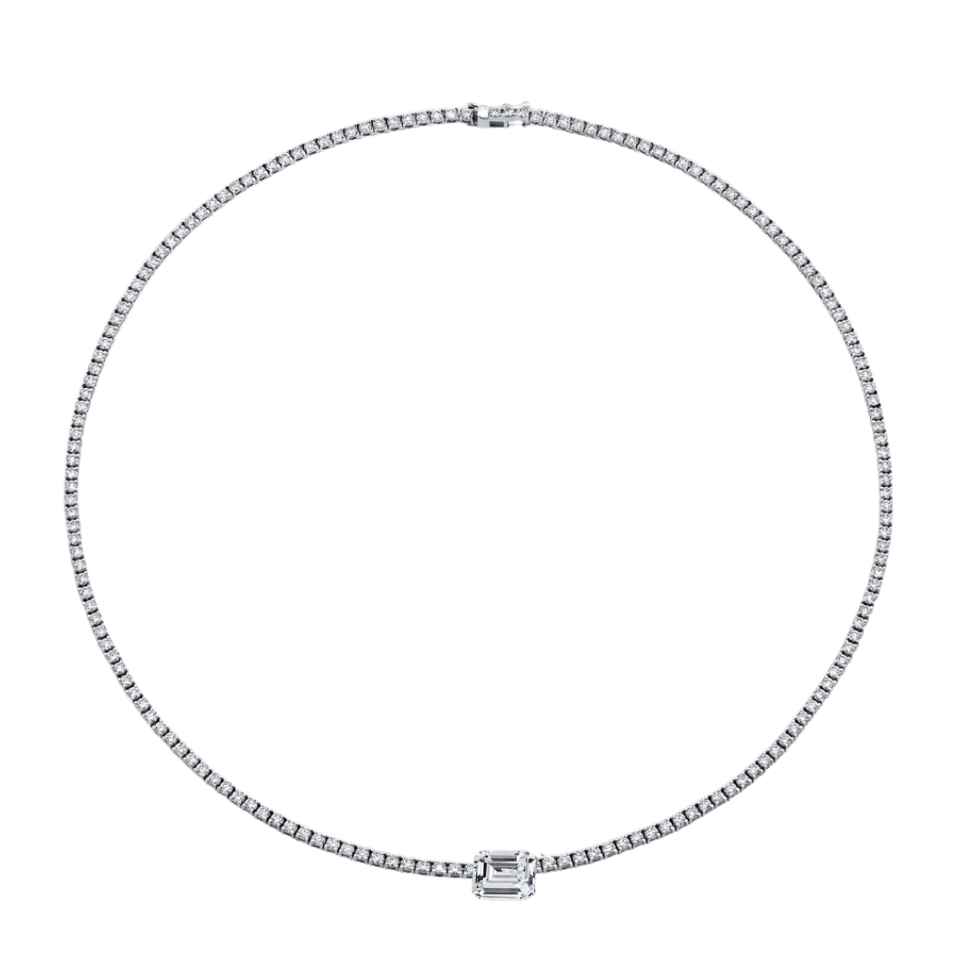 Straightline Diamond Necklace with Emerald Cut Diamond in the Center
