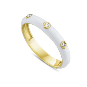 Gold, White Enamel, and Diamond Ring