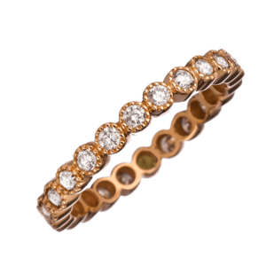 rose gold band with round diamonds