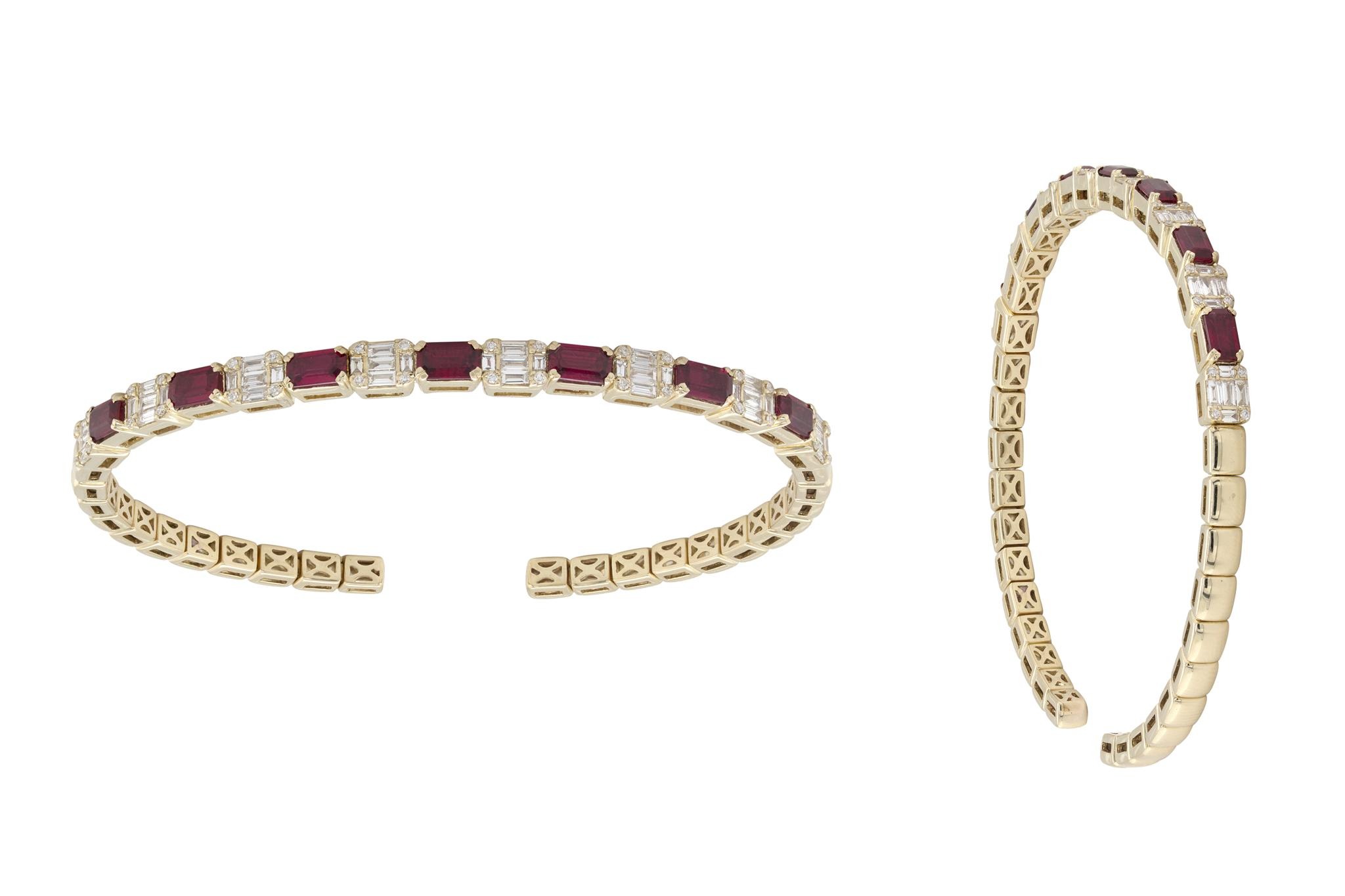 Ruby & Diamond Station Bangle Bracelet