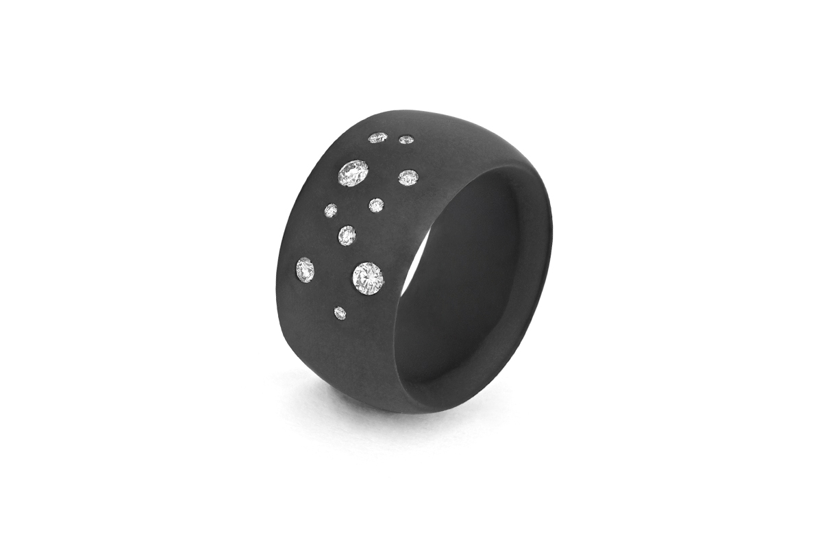 Black Titanium & Diamond Wide Fashion Band