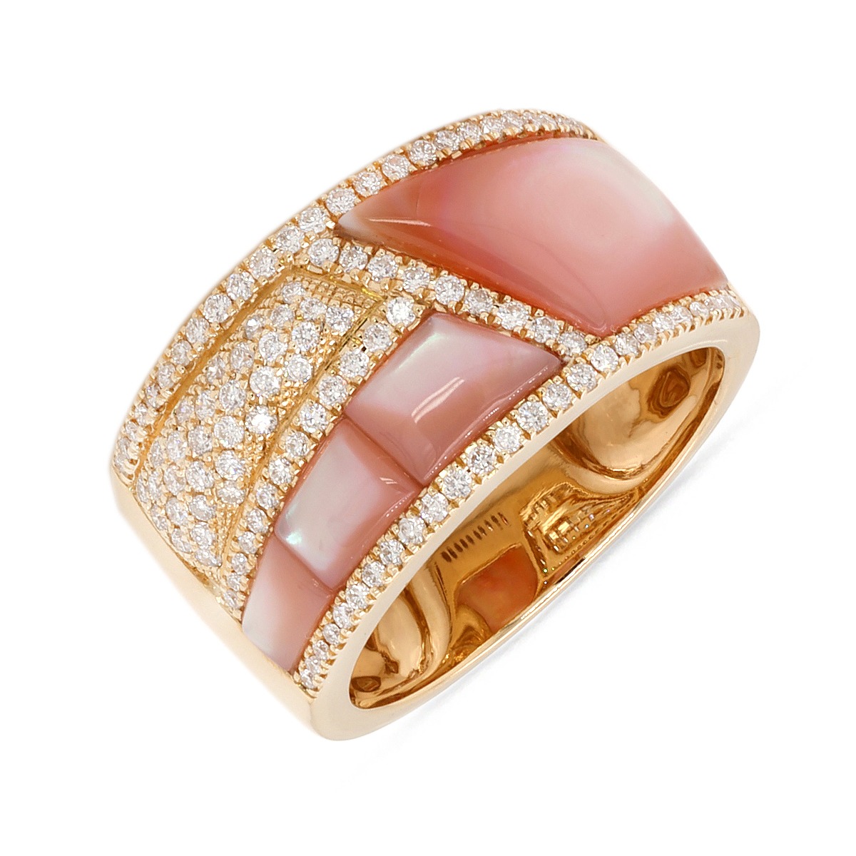 Pink Mother of Pearl, Amethyst & Diamond Fashion Ring