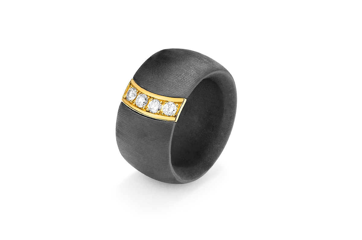Titanium & Diamond Wide Band Fashion Ring