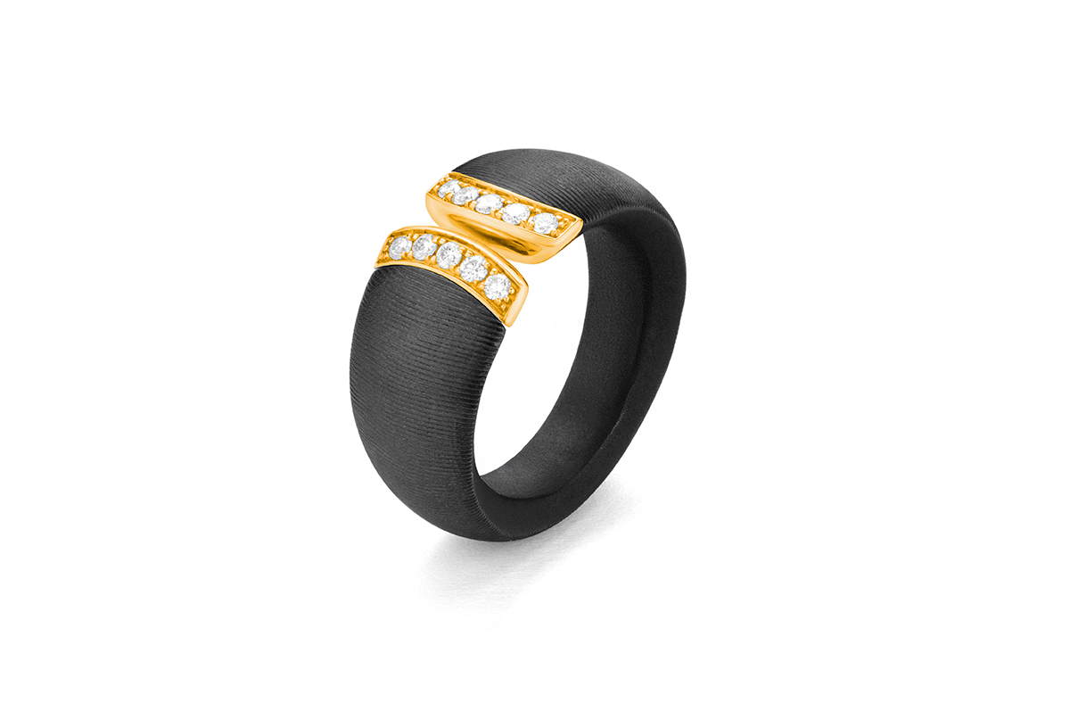Black Titanium, Gold & Diamond Ring